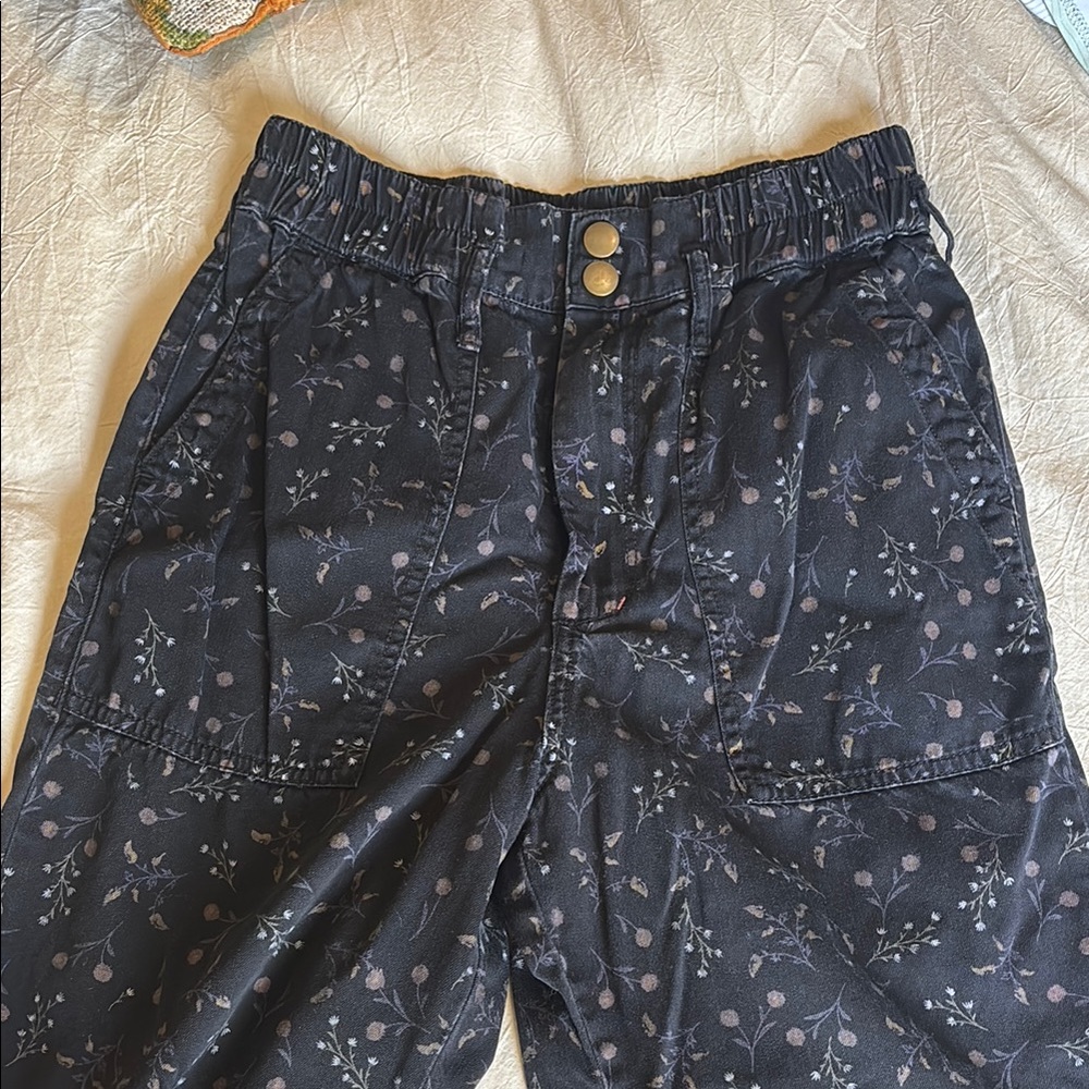 Anthropologie Black Floral Print Trousers